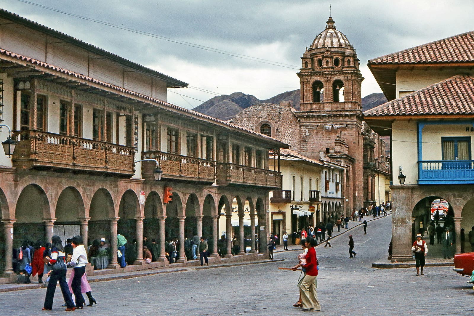 Architecture and balconies along a Cusco street